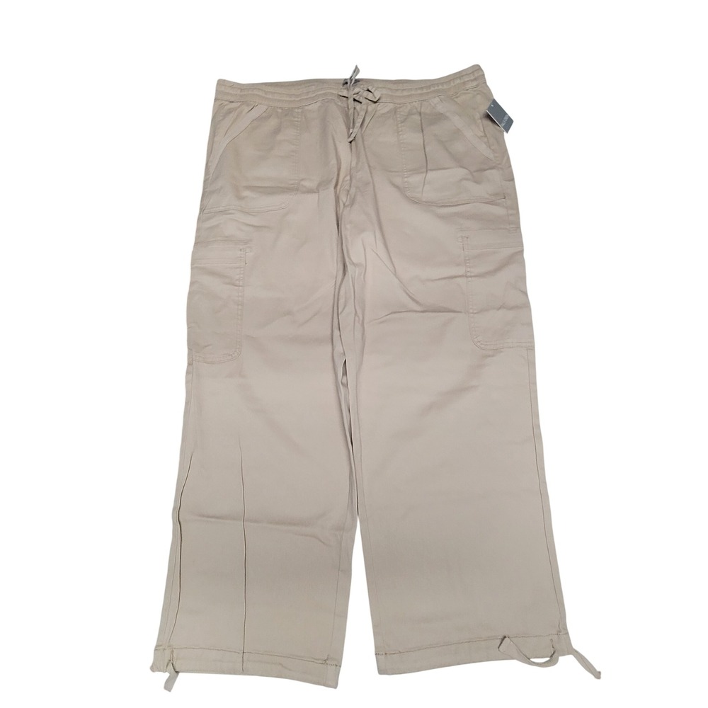 Falls Creek Womens 3X‎ Khaki Drawstring Cargo Pants Tan Cotton Blend New Tags
